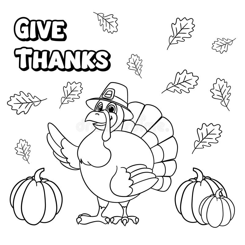 Coloring page of cute cartoon turkey thanksgiving day stock vector