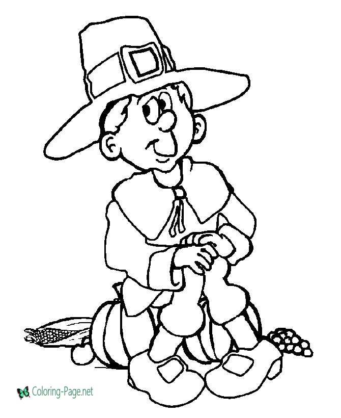 Thanksgiving coloring pages pilgrim pumpkin sheet