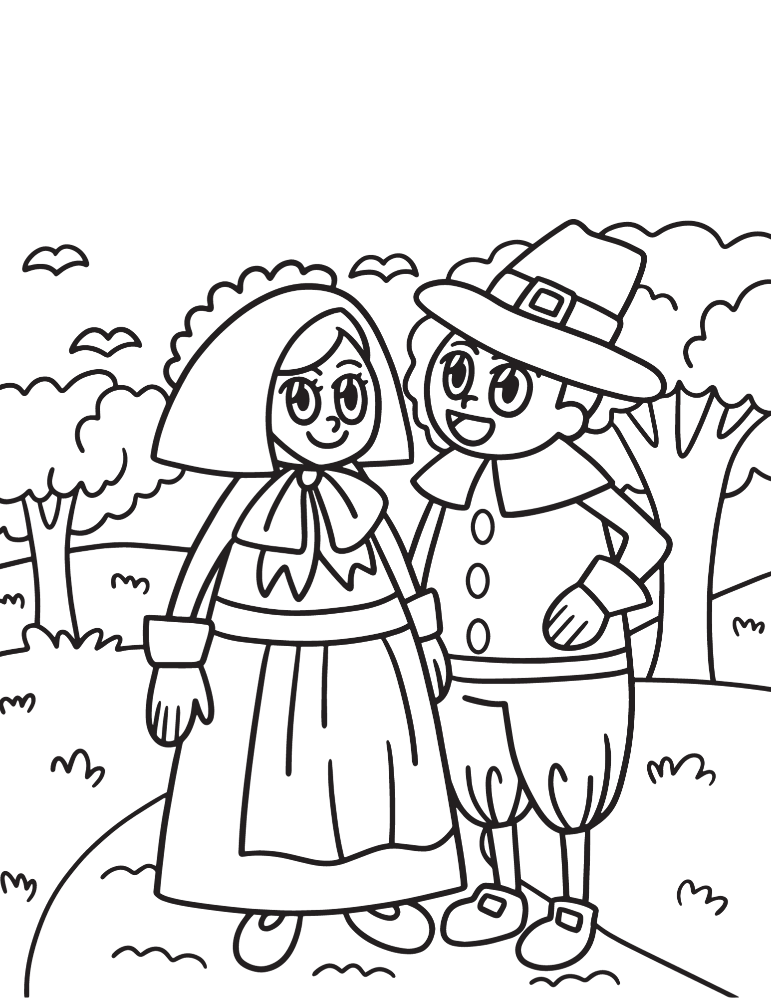 Cute pilgrim thanksgiving coloring pages for kids â