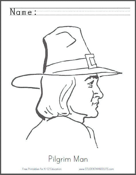 Pilgrim man coloring page for thanksgiving student handouts