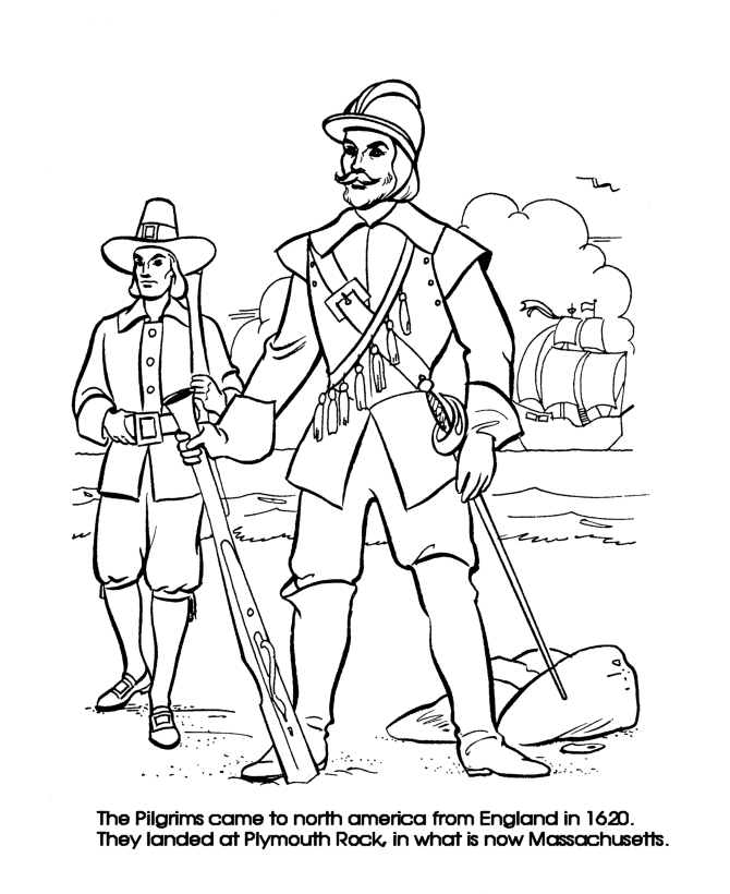 The first thanksgiving coloring page sheets pilgrim leaders coloring pages usa