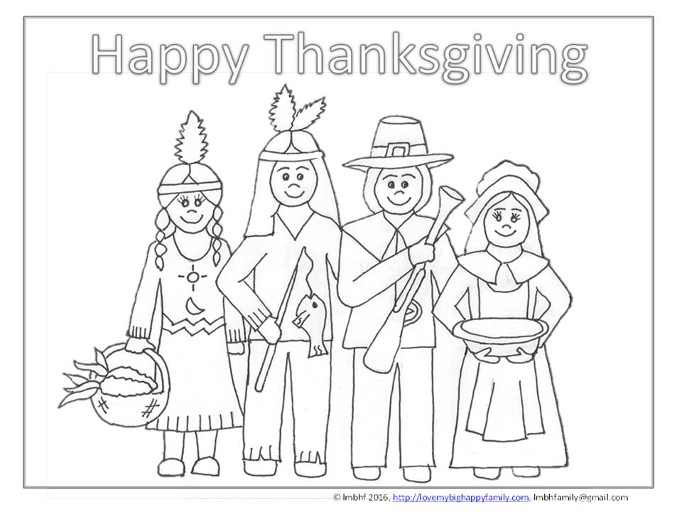 Pilgrims and native americans coloring page love my big happy family