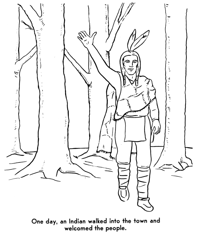 Pilgrims first thanksgiving coloring page