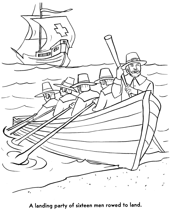 Pilgrims first thanksgiving coloring page