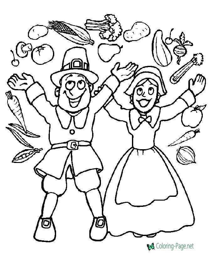 Thanksgiving coloring pages pilgrim food picture