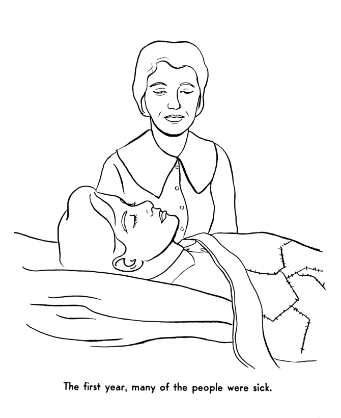 Pilgrims first thanksgiving coloring page