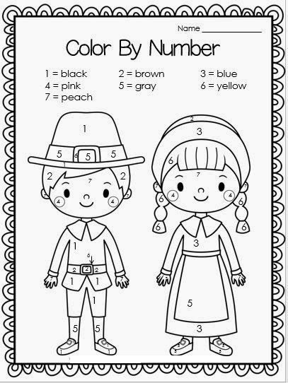 Free thanksgiving pilgrims color by number crafts and worksheets for preschooltoddler and kindergarten