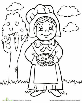 Pilgrim girl worksheet education thanksgiving coloring pages thanksgiving preschool coloring pages for girls