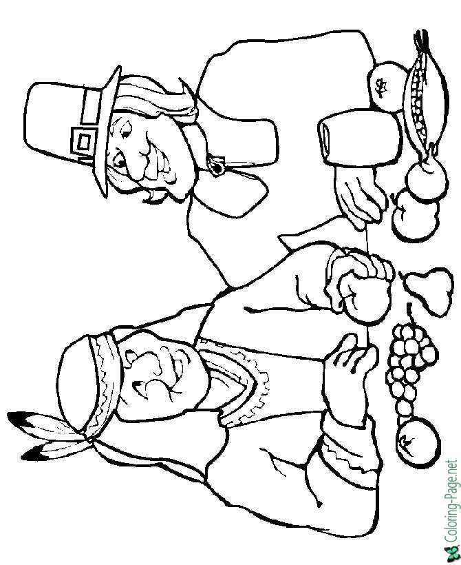 Thanksgiving coloring pages pilgrim native american