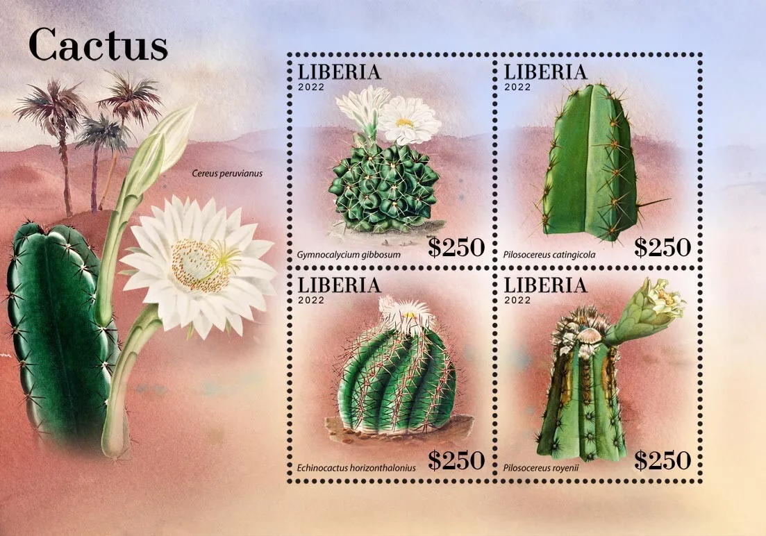 Cactus plant flora mnh stamps liberia ms