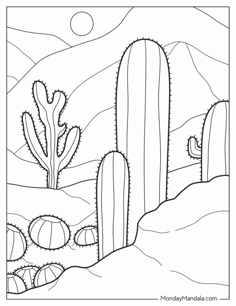 Cactus coloring pages free pdf printables