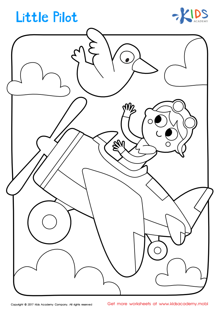 Little pilot coloring page free printable worksheet for kids