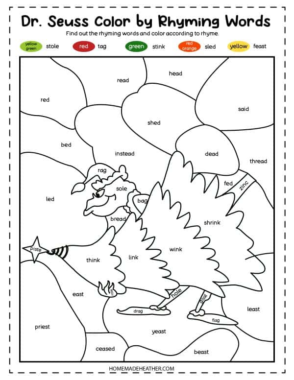 Dr seuss rhyming coloring pages homemade heather