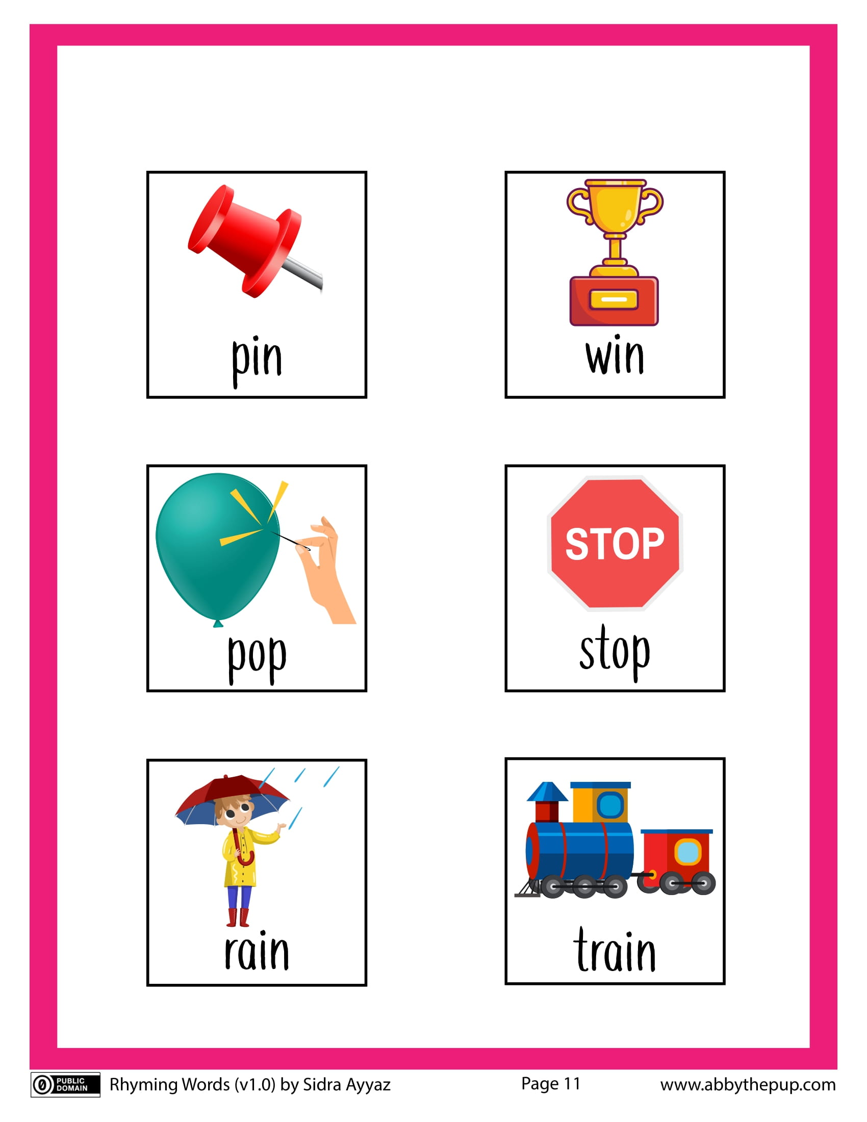 Rhyming words cards in english free printable puzzle games