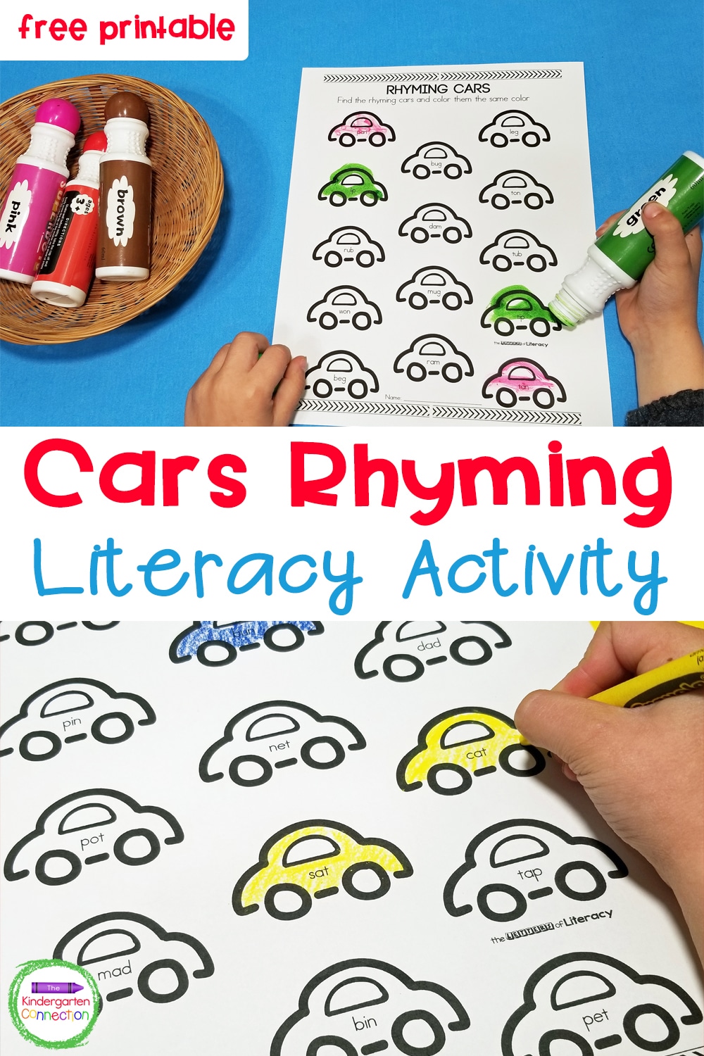 Free printable cars rhyming activity