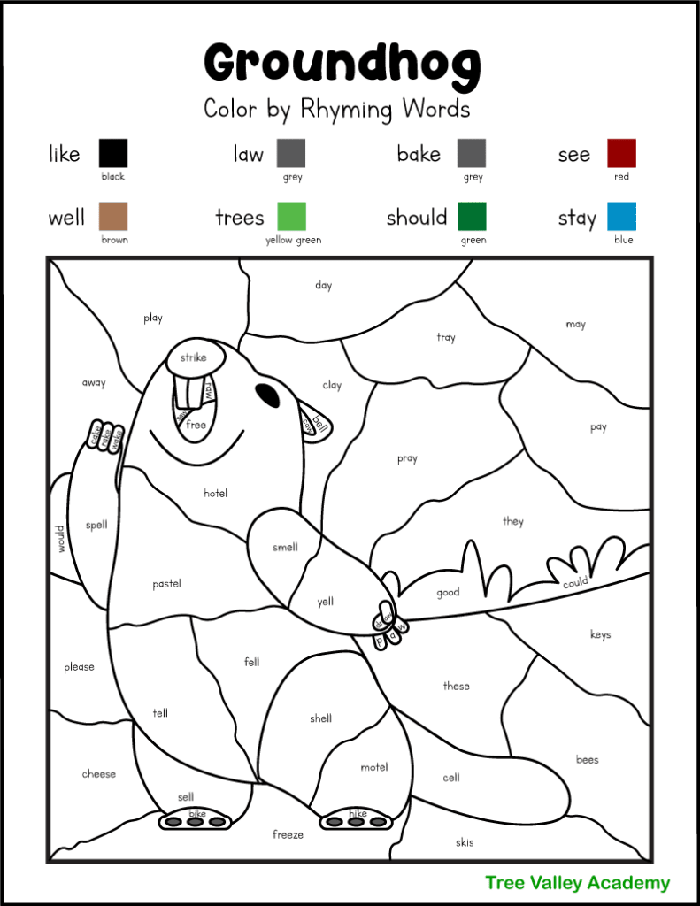 Groundhog day coloring rhyming worksheets for st grade