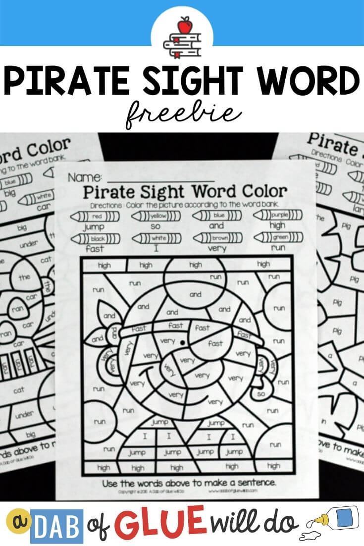 Pirate color by sight word activity