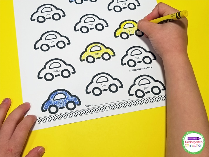 Free printable cars rhyming activity