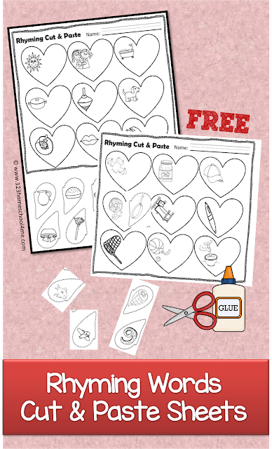 Free valentines day rhyming cut and paste worksheets