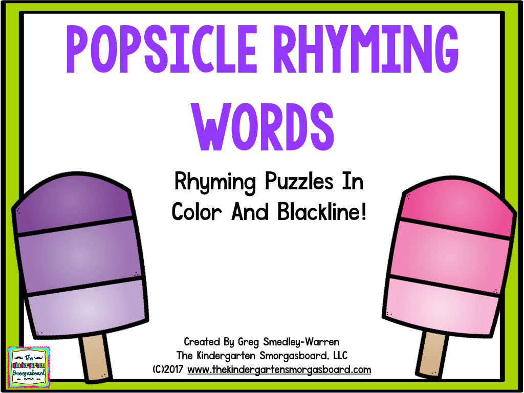 Popsicle rhyming words â the kindergarten smorgasboard online store