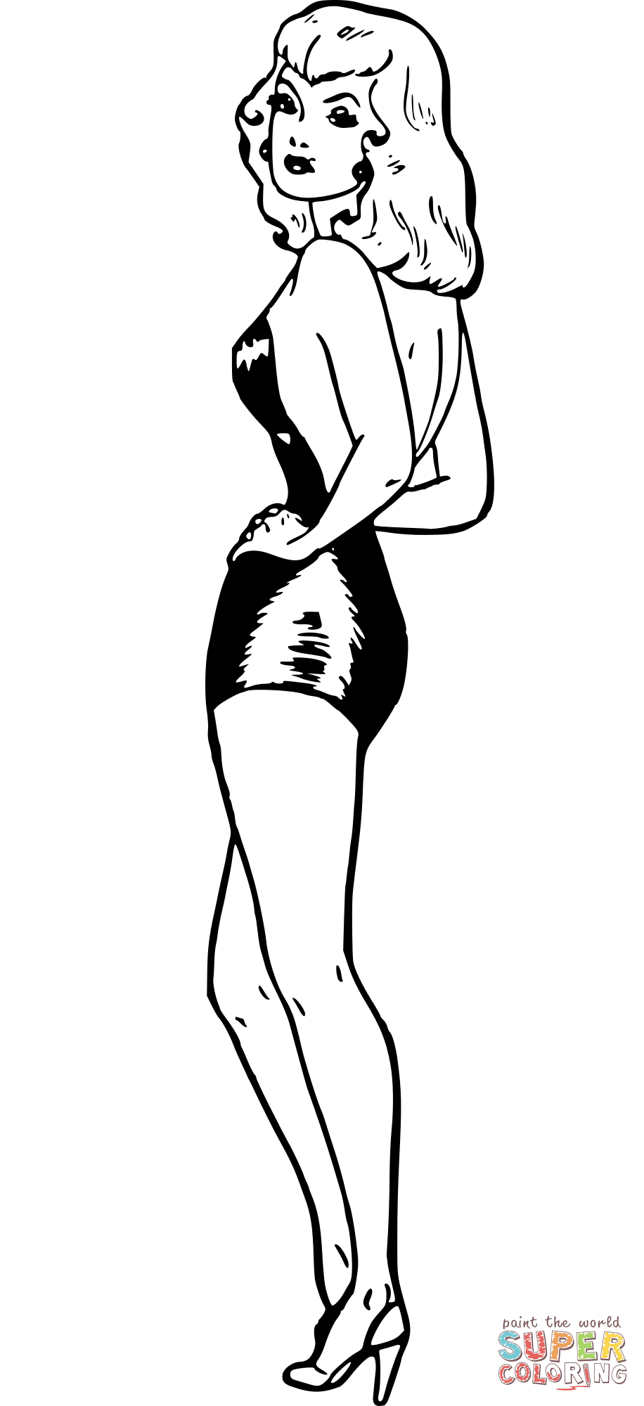 Retro swimsuit blonde coloring page free printable coloring pages