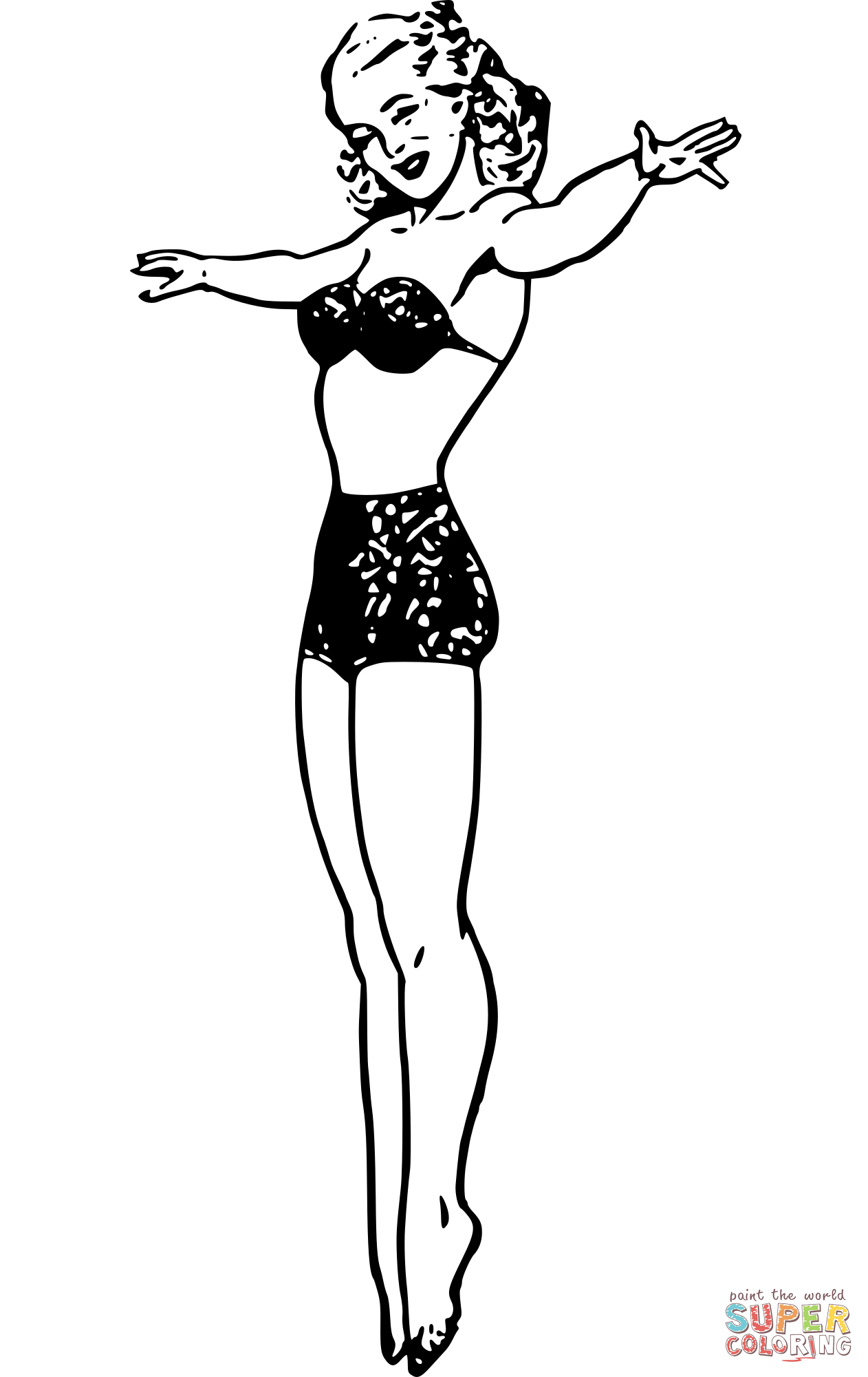 Retro bikini woman coloring page free printable coloring pages