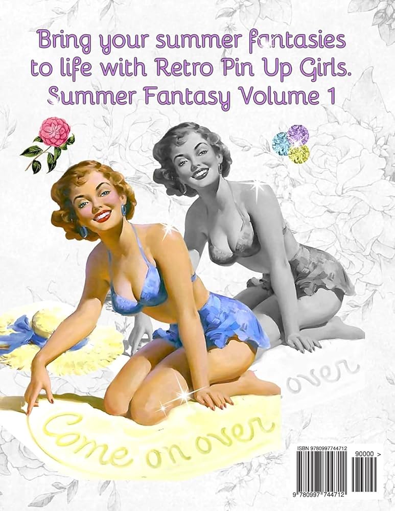 Summer fantasy retro vintage pin up girls adult grayscale coloring book summer fantasy volume four seasons of fantasy pin up girls davenport renee books