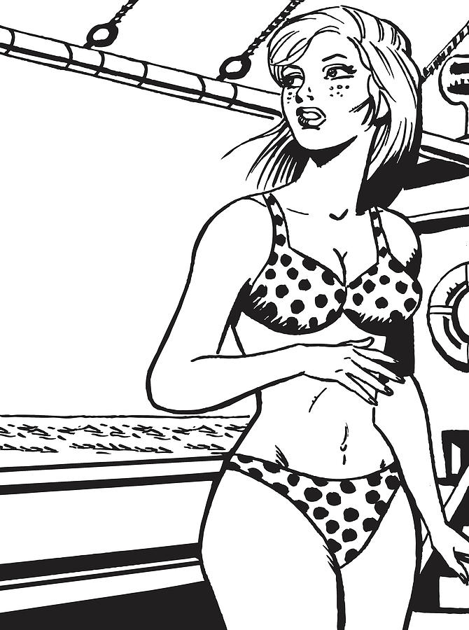 Woman wearing a polka dot bikini drawing by csa images