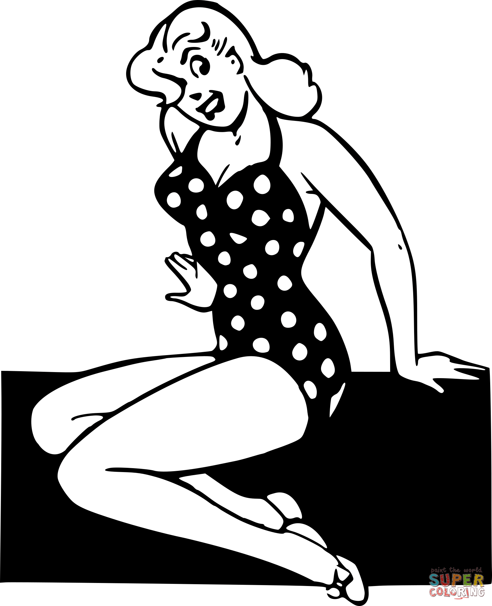 Swimsuit pin up pose coloring page free printable coloring pages