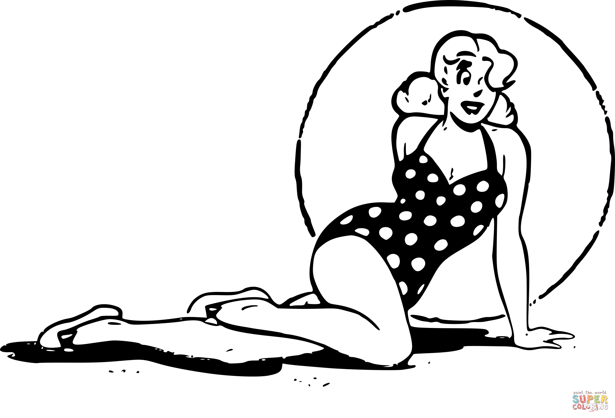 Swimsuit pin up pose coloring page free printable coloring pages