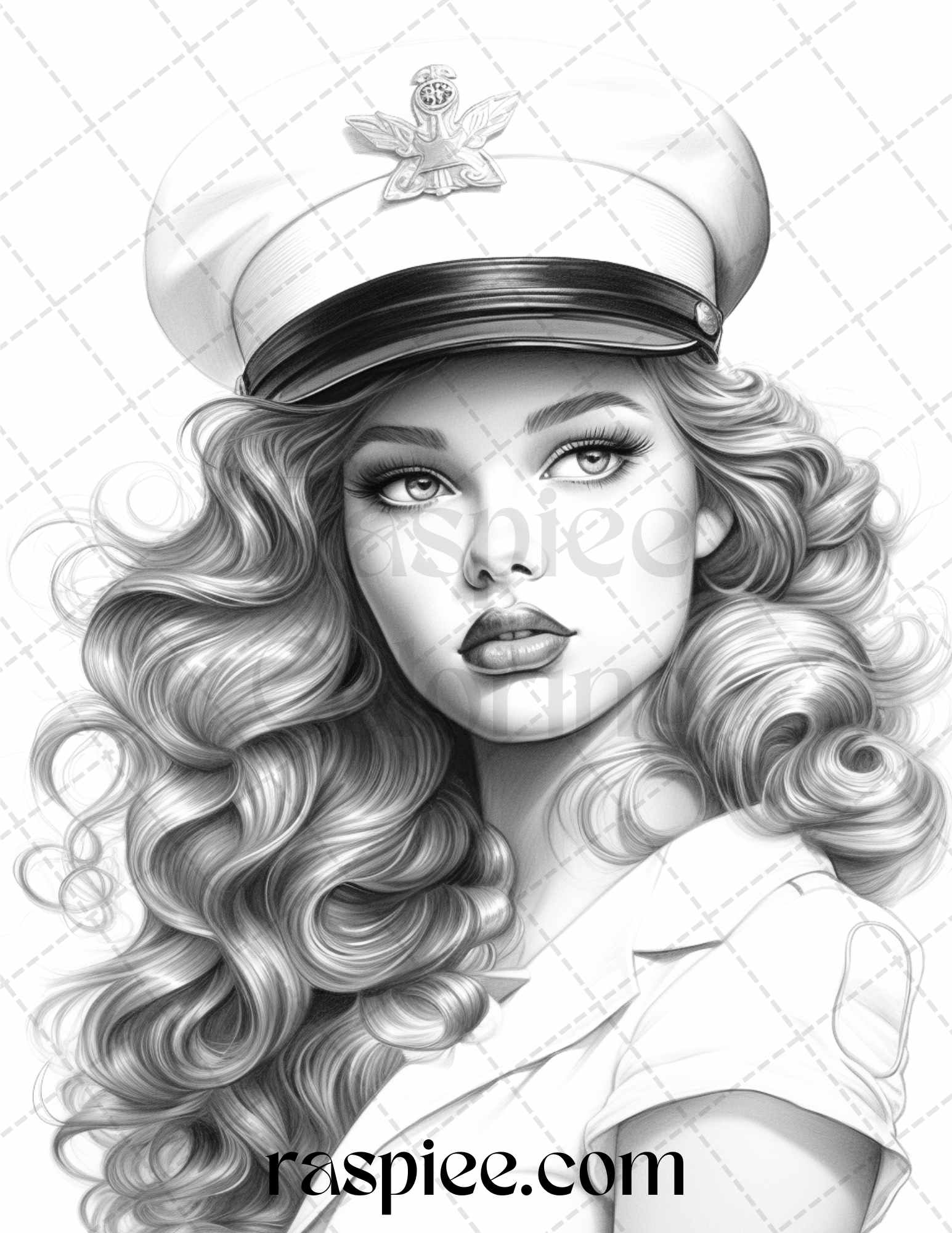 Sailor pin up girls grayscale coloring pages printable for adults â coloring