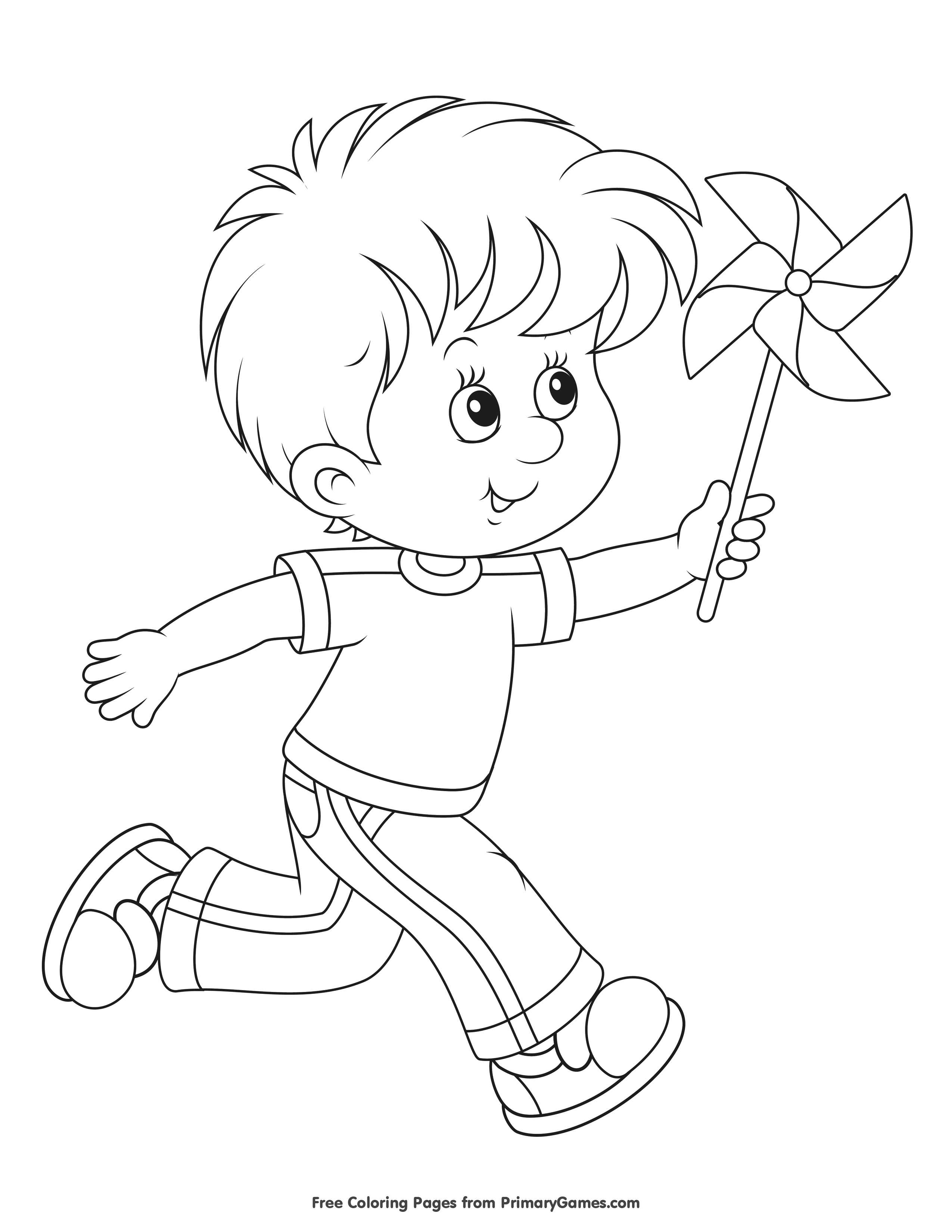 Boy playing with a pinwheel coloring page â free printable pdf from