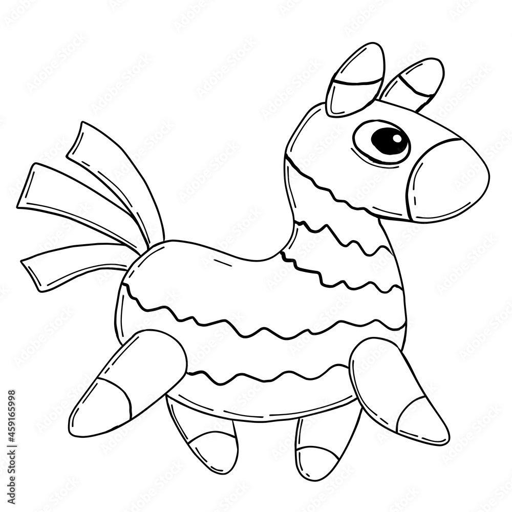 Traditional mexican pinata sketch colored donkey vector illustration coloring page vector