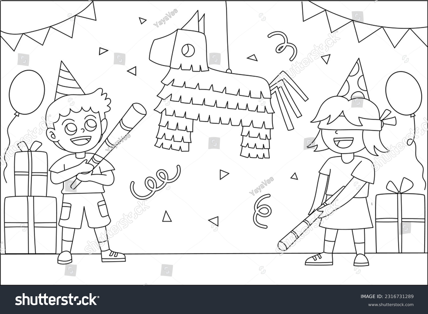 Pinata birthday party coloring page vector stock vector royalty free