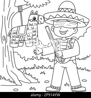 Cinco de mayo pinata coloring page for kids stock vector image art