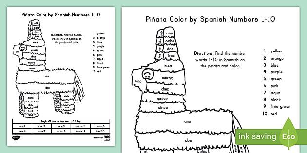 Piãata colour by spanish numbers