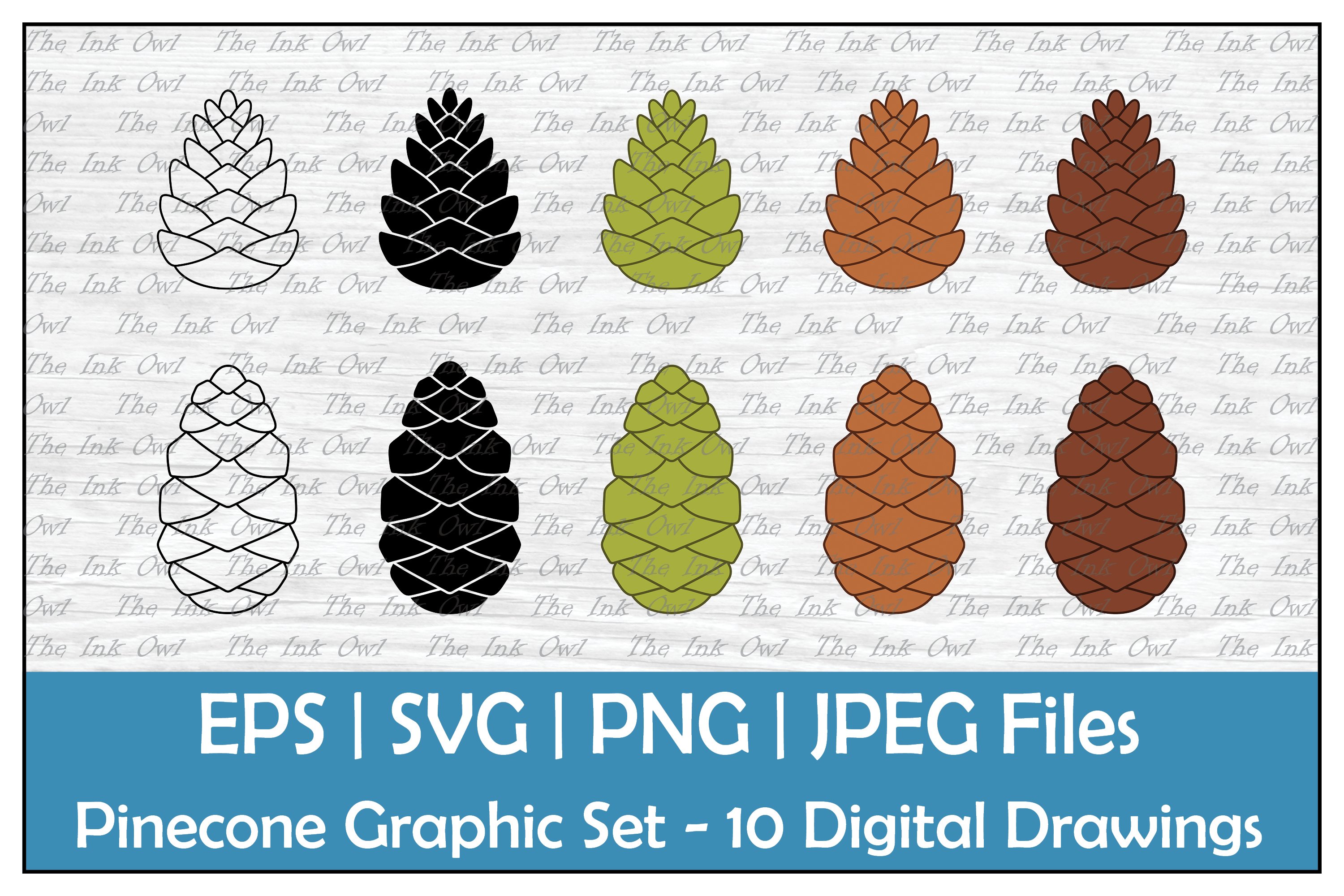 Pinecone outline silhouette color clipart set