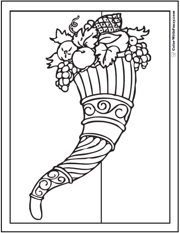 Cornucopia coloring picture pomegranate pine cone