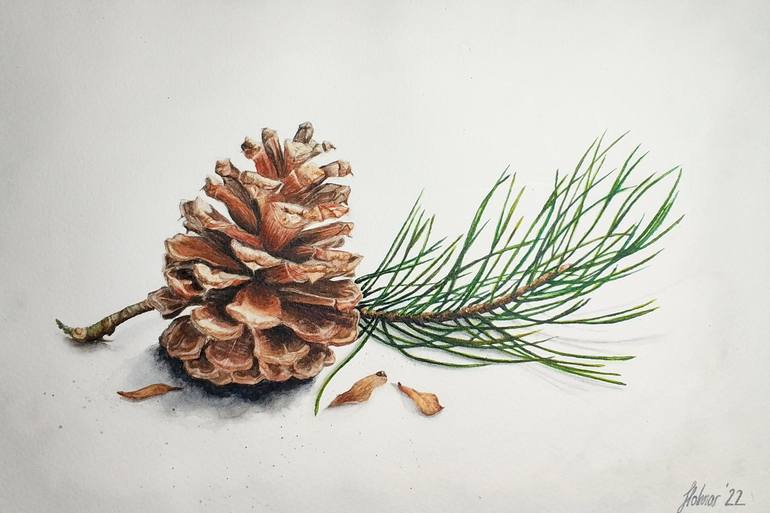 Pine cone painting by anne holmar saatchi art