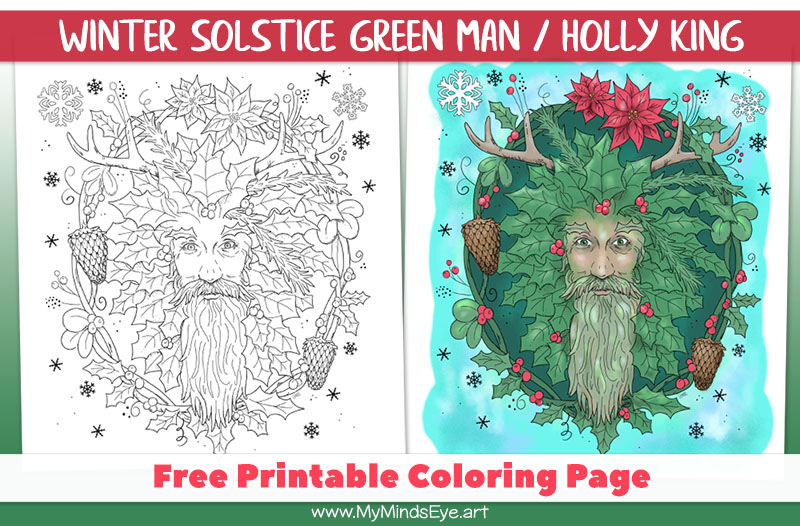 Winter solstice green man holly king coloring page c