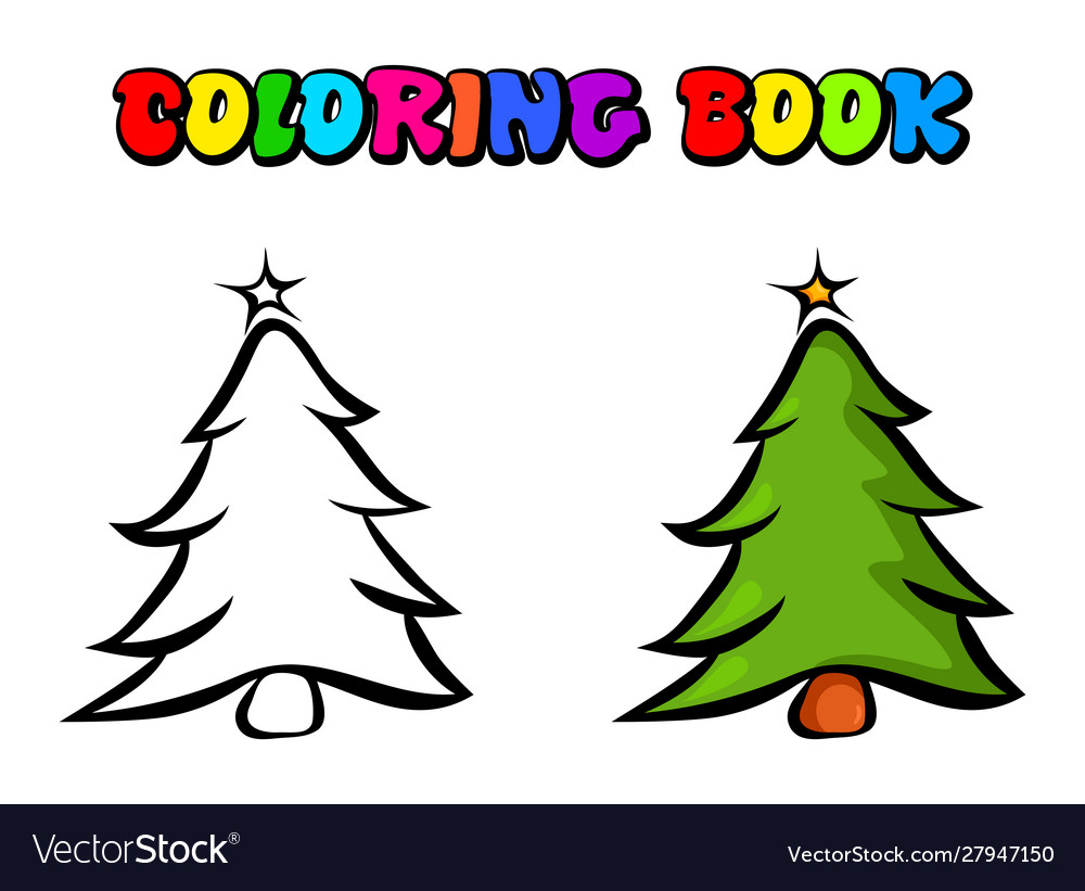 Pine tree outline icon coloring book page vector image