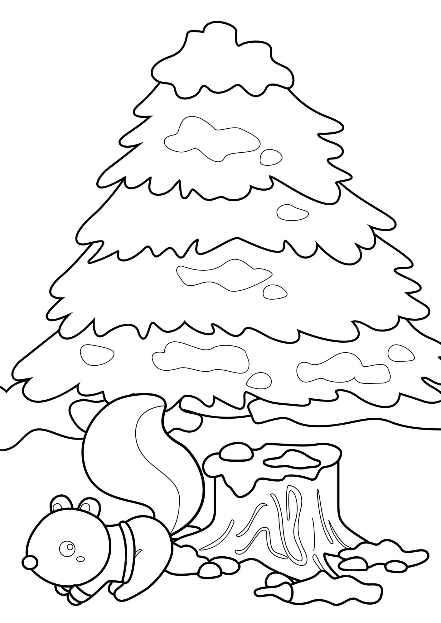 Premium vector cute pine spruce christmas tree coloring pages a for kids and adult