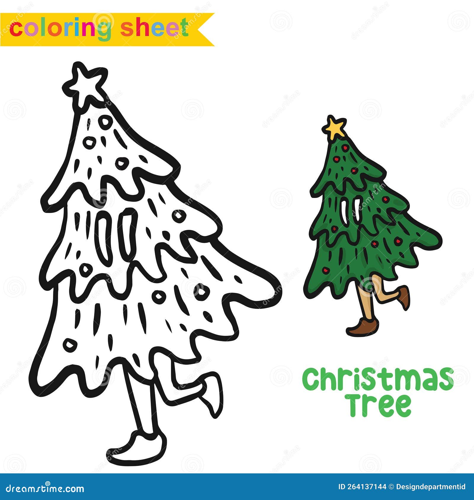 Christmas easy coloring page for kids colouring xmas elements the pine tree stock vector