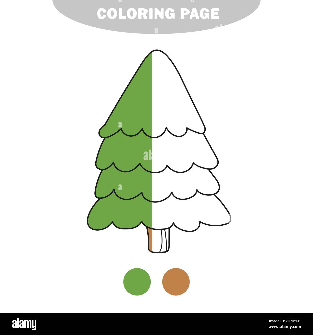 Simple coloring page cartoon vector outline illustration fir tree
