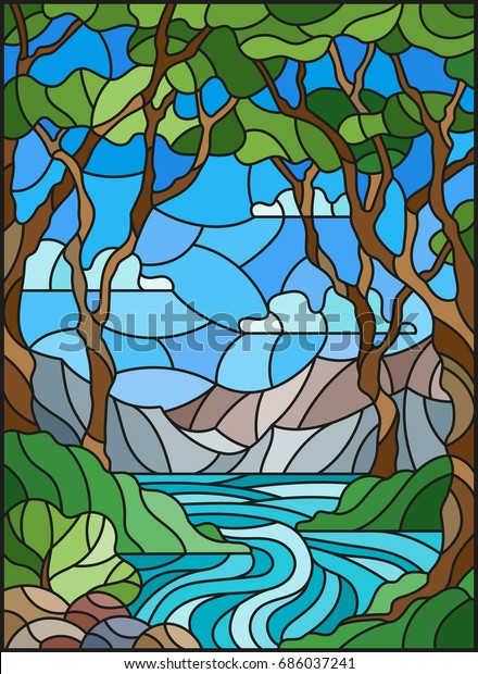 Forest stained glass stock photos