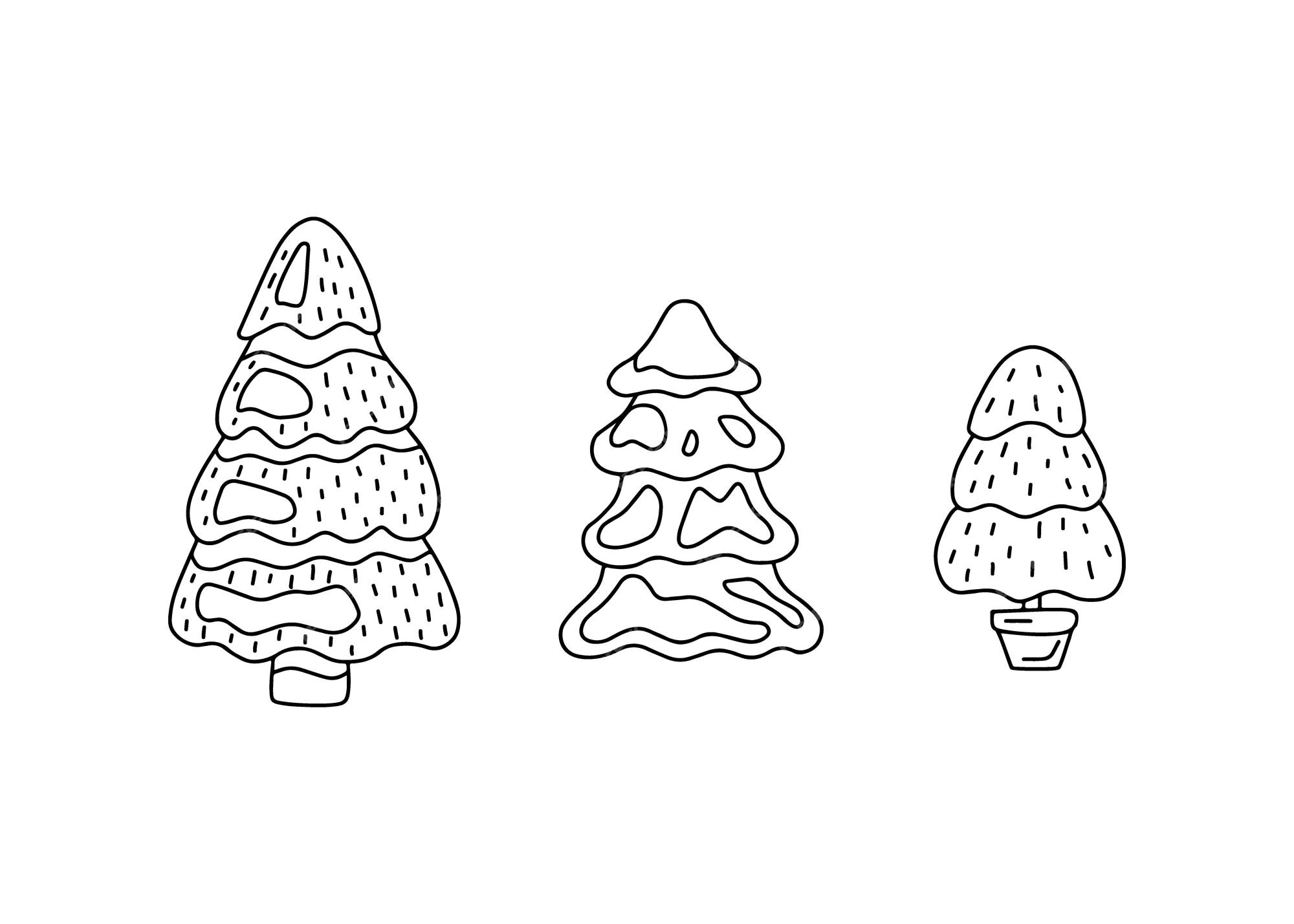 Premium vector christmas pine tree set outline doodle style sketch for coloring vector illustration