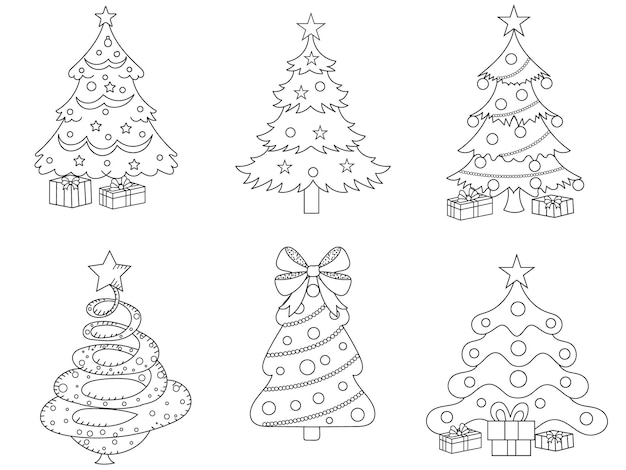 Premium vector christmas tree black and white vector illustration for coloring book