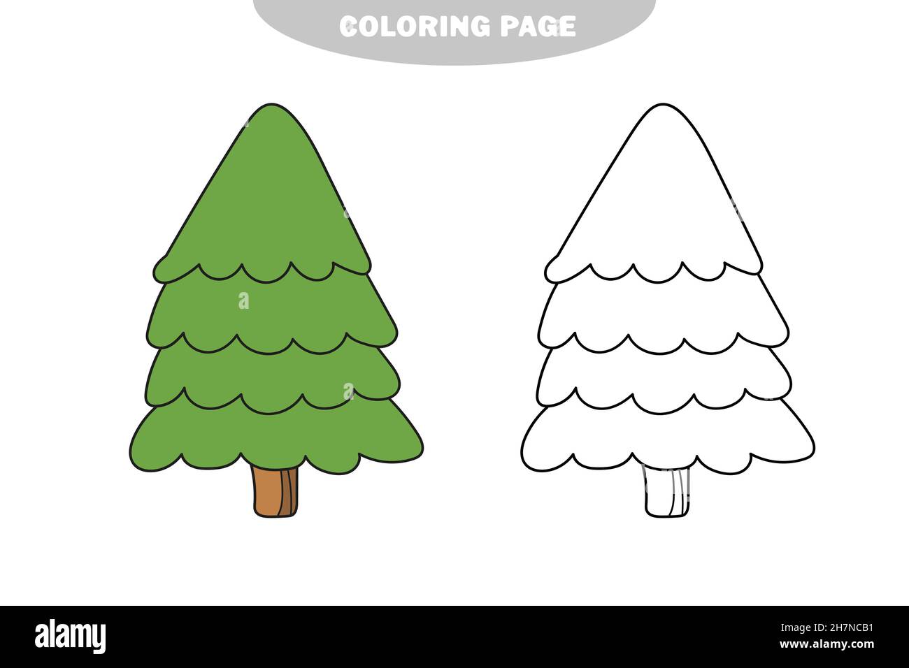 Simple coloring page cartoon vector outline illustration fir tree