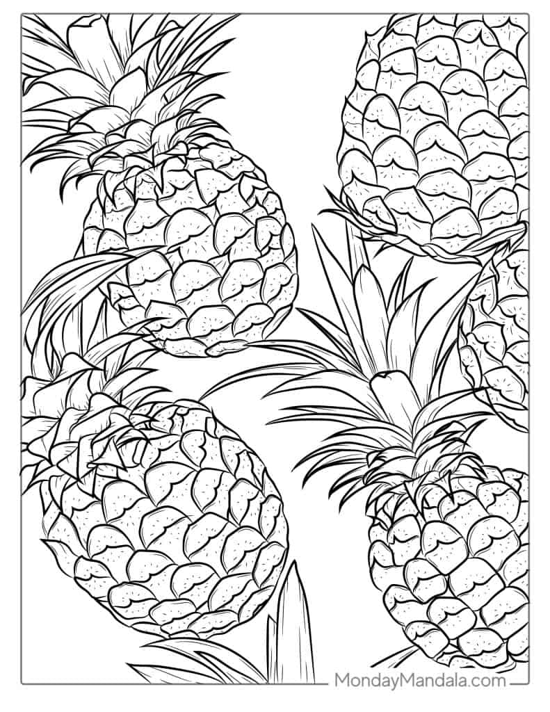 Pineapple coloring page free pdf printables