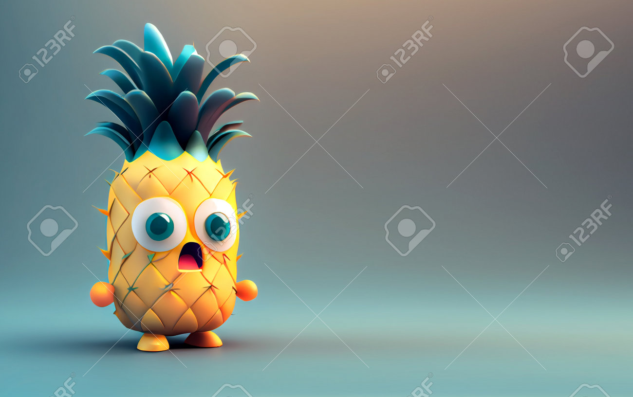 A delightful d cartoon character of a pineapple with a lovable face and a vibrant yellow color adds a tropical and playful touch to any project or design stock photo picture and